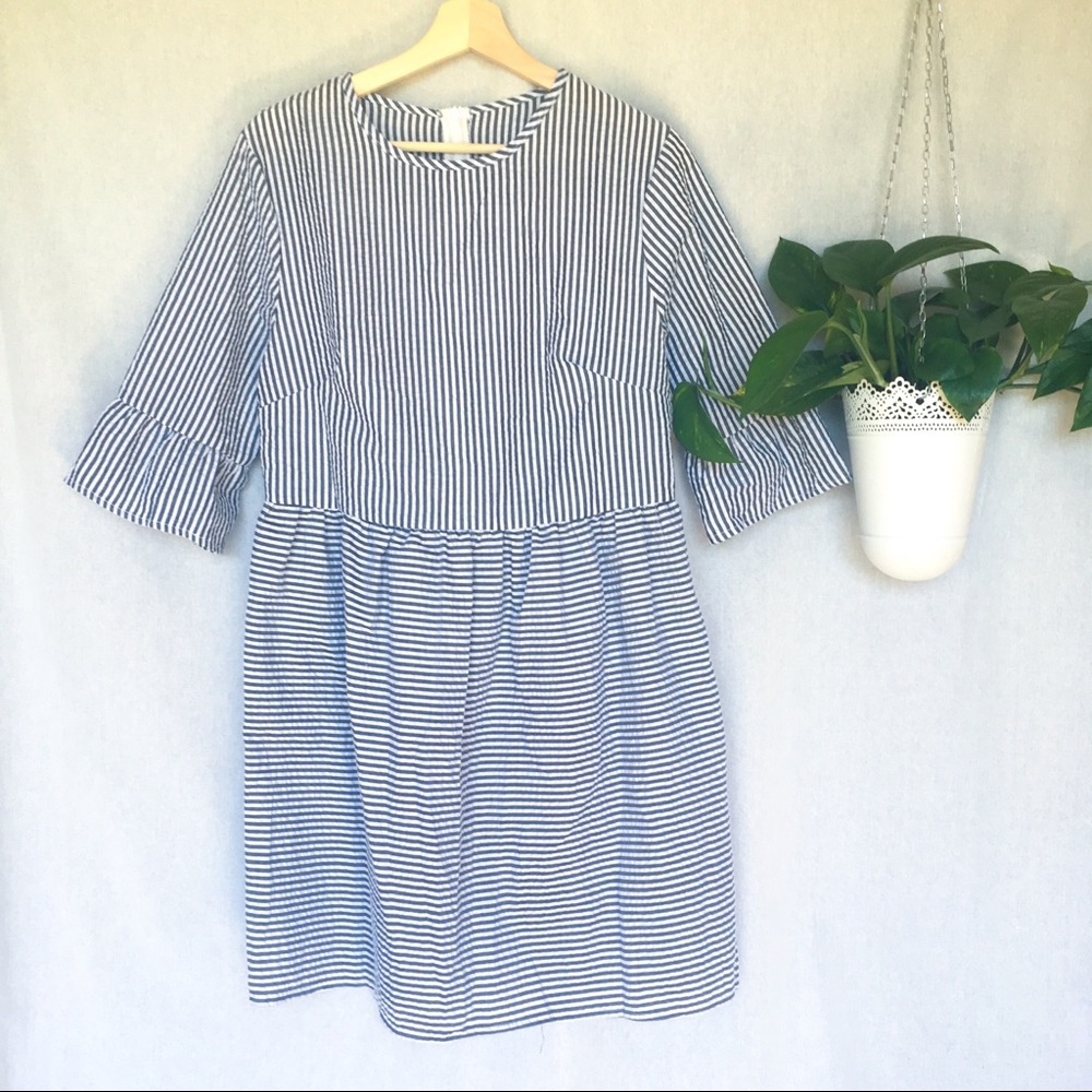 Vintage Babydoll Seersucker Dress blue white XL - Picture 3 of 5